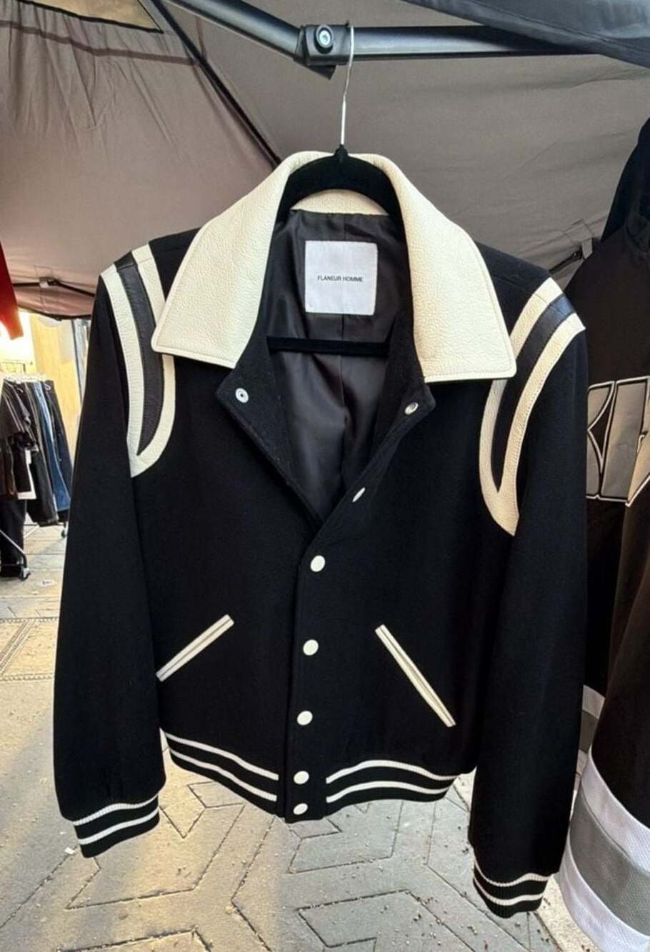Flaneur Homme Wool and Leather Trim Teddy Varsity Bomber Jacket